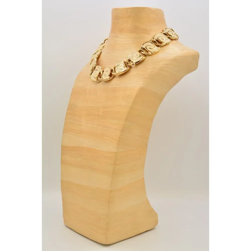Vintage Cream Enamel Swirl Statement Necklace Collar Gold Chunky Heavy 80s BinY